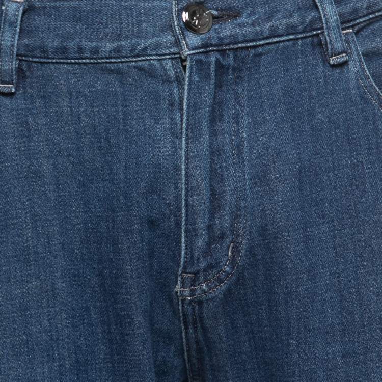 Pre Owned Giorgio Armani Blue Washed Denim Straight Fit Jeans XL Waist 38"