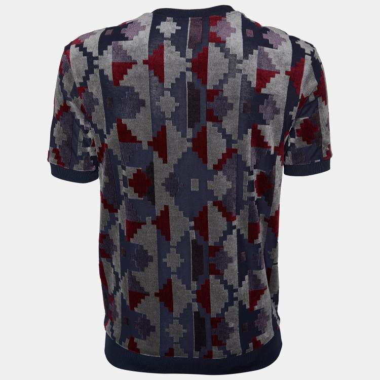 Pre Owned Giorgio Armani Multicolor Geometric Pattern Devore T-Shirt S