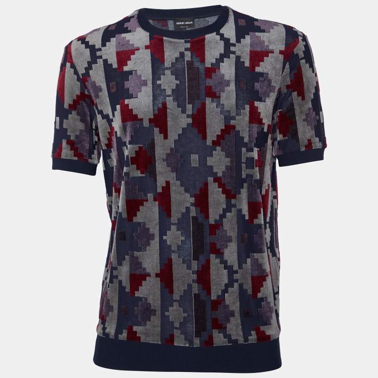 Pre Owned Giorgio Armani Multicolor Geometric Pattern Devore T-Shirt S