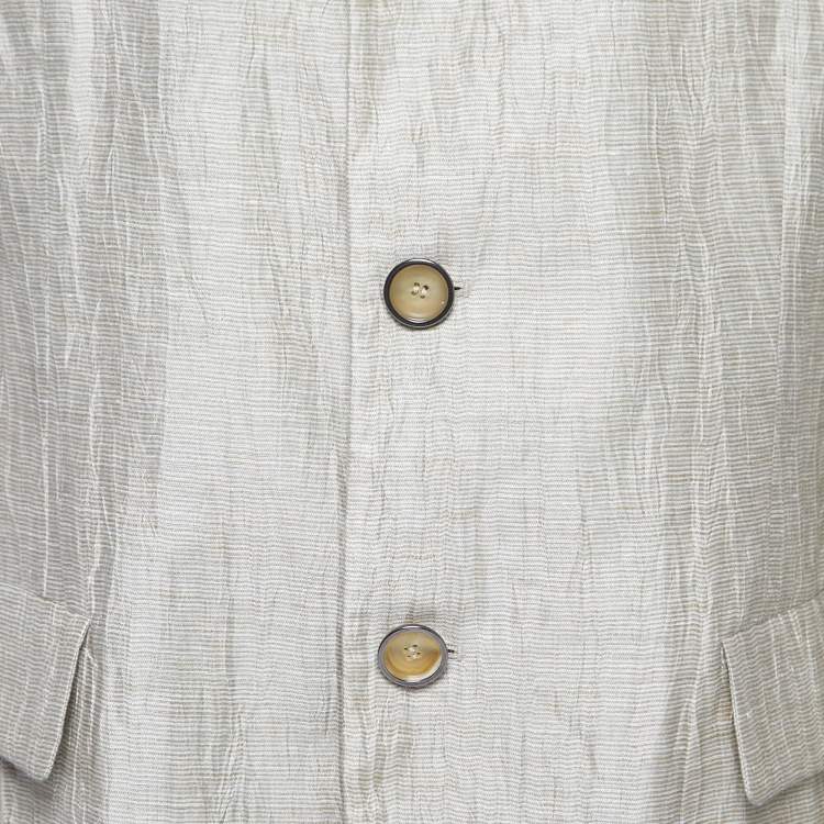 Pre Owned Giorgio Armani Beige Textured Lien Button Front Jacket XL