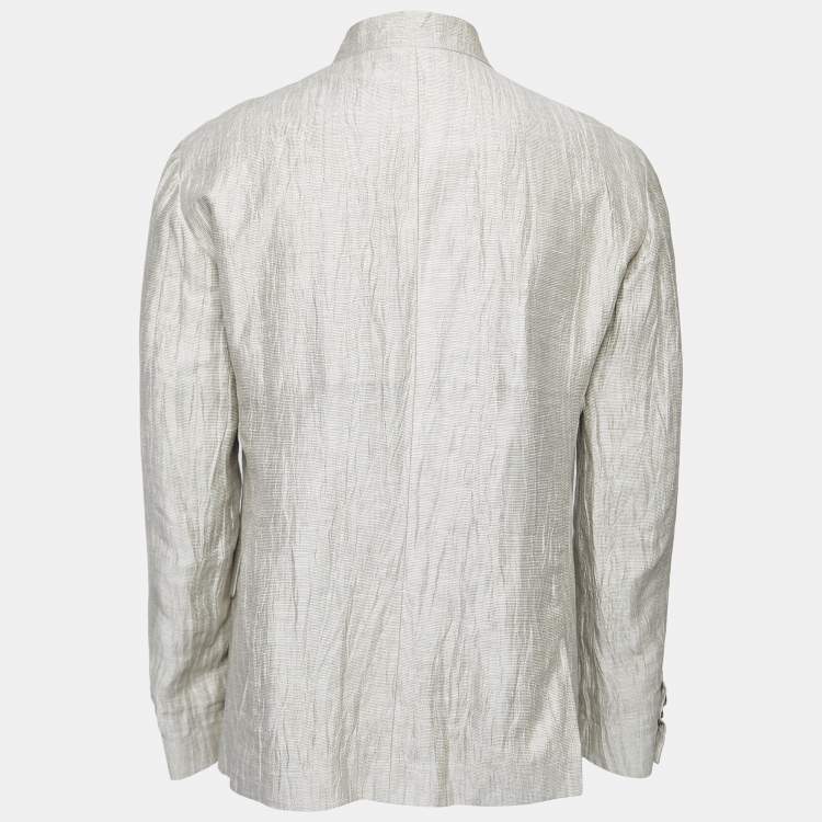 Pre Owned Giorgio Armani Beige Textured Lien Button Front Jacket XL