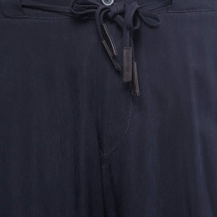 Pre Owned Giorgio Armani Navy Blue Rayon Wide Leg Pants XL