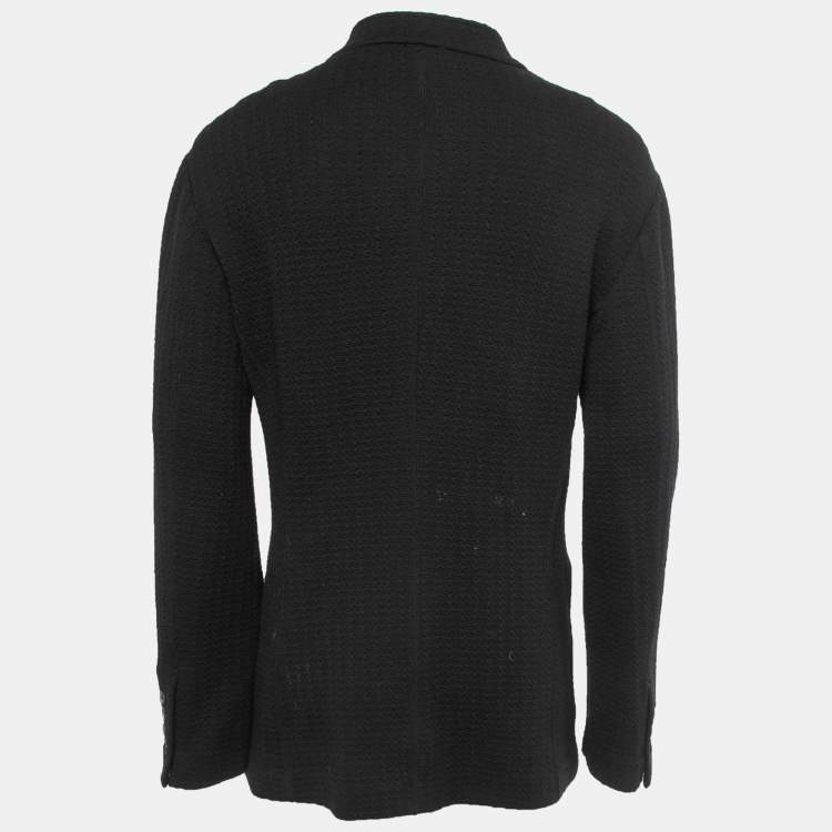 Pre Owned Giorgio Armani Vintage Black Textured Wool Button Front  Jacket XL