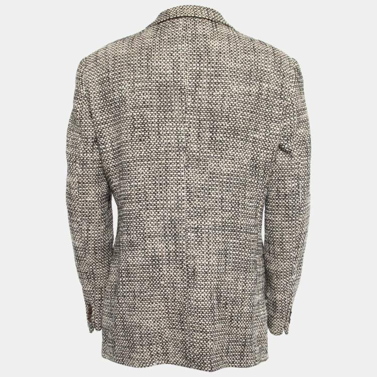 Pre Owned Giorgio Armani Vintage Beige Tweed Single Breasted Blazer XL