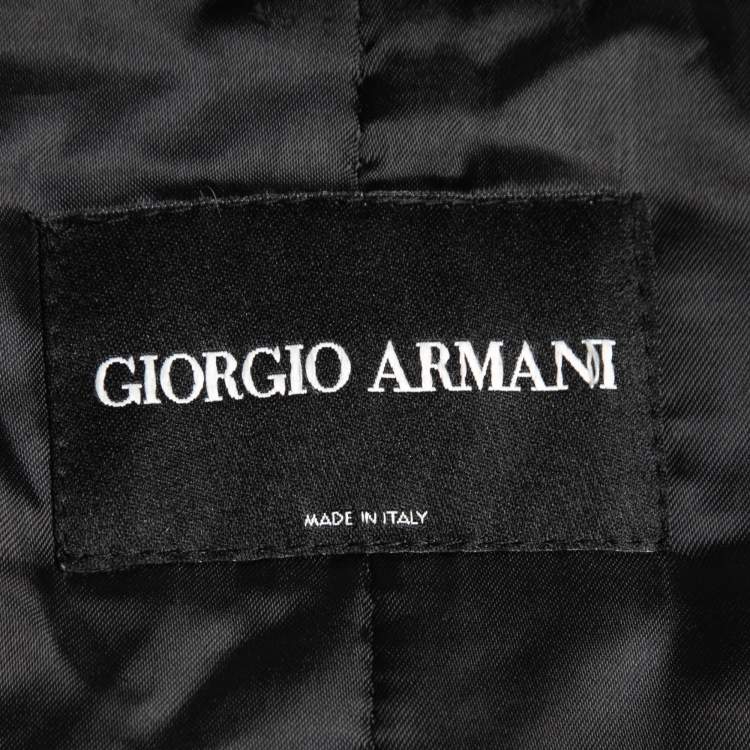 Pre Owned Giorgio Armani Grey/Black Wool Zip Front Hooded Jacket L