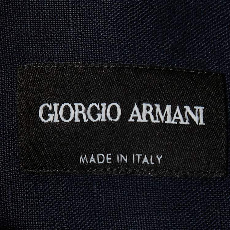 Pre Owned Giorgio Armani Navy Blue Linen Zip Front Full Sleeve Shirt M