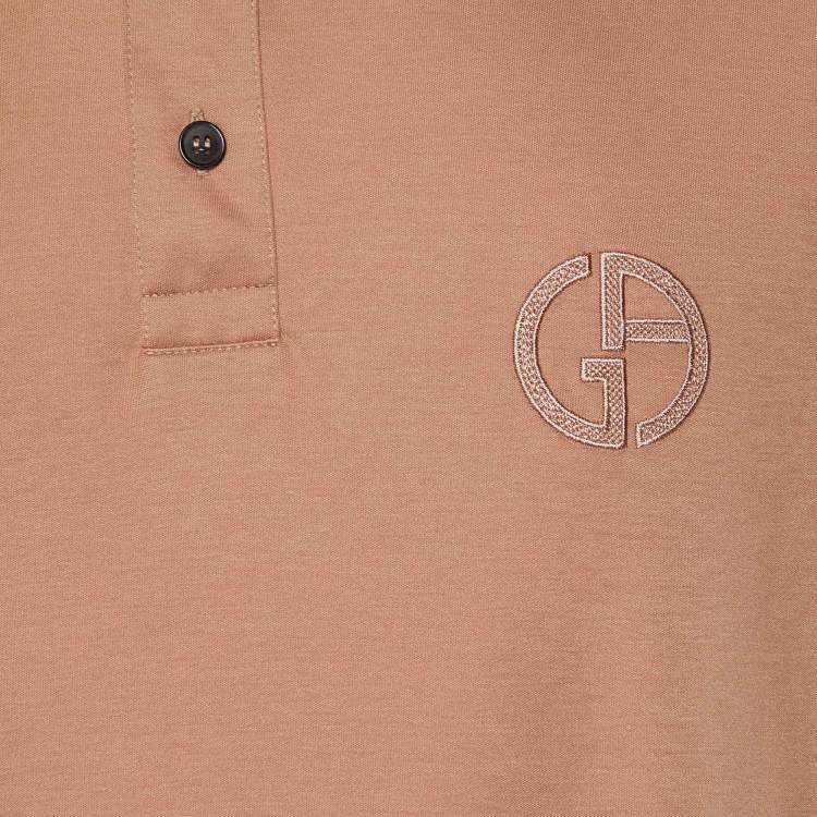 Pre Owned Giorgio Armani Brown Cotton Knit Logo Embroidered Polo T-Shirt XXL