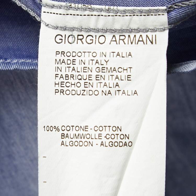 Pre Owned Giorgio Armani Blue Cotton Button Down Full Sleeve Shirt L