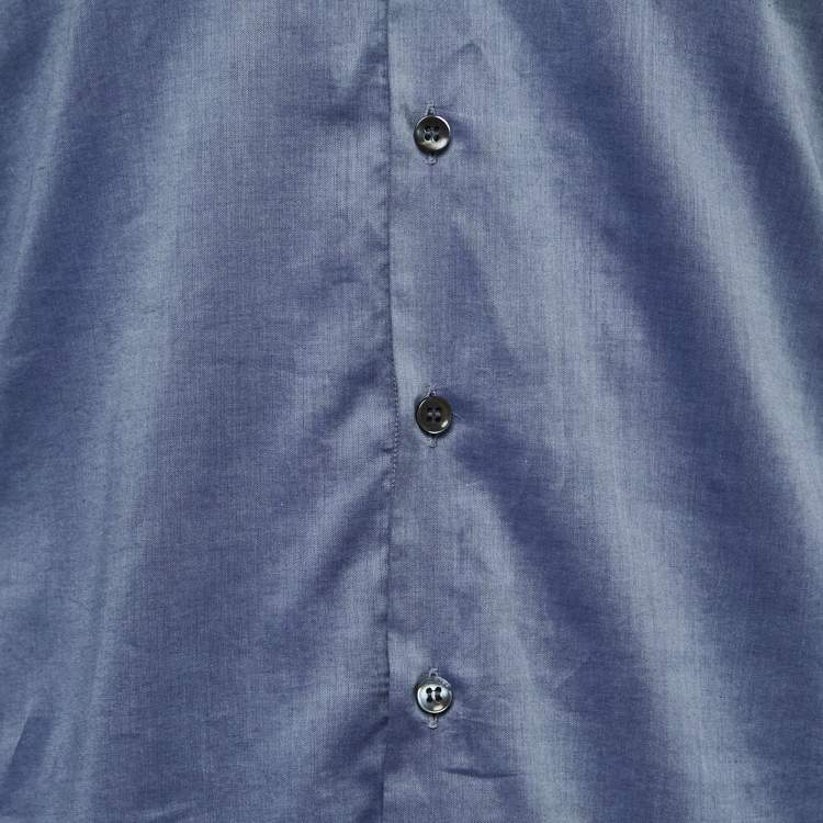 Pre Owned Giorgio Armani Blue Cotton Button Down Full Sleeve Shirt L