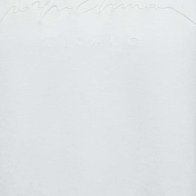Pre Owned Giorgio Armani White Cotton Signature Logo Embroidered T-Shirt XL