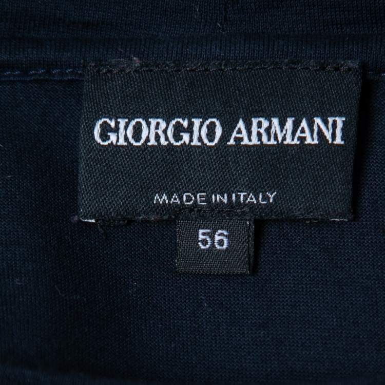 Pre Owned Giorgio Armani Navy Blue Logo Print Cotton Crew Neck T-Shirt 3XL