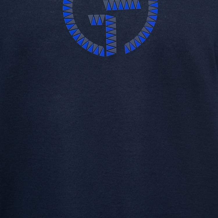 Pre Owned Giorgio Armani Navy Blue Logo Print Cotton Crew Neck T-Shirt 3XL