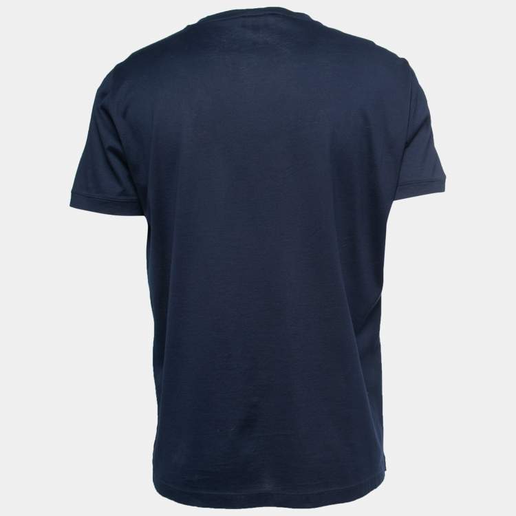 Pre Owned Giorgio Armani Navy Blue Logo Print Cotton Crew Neck T-Shirt 3XL
