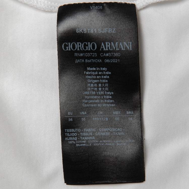 Pre Owned Giorgio Armani White Cotton Signature Logo Detail T-Shirt 3XL