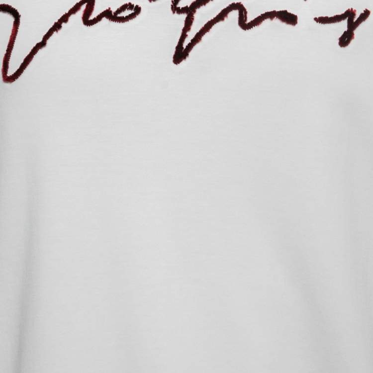 Pre Owned Giorgio Armani White Cotton Signature Logo Detail T-Shirt 3XL