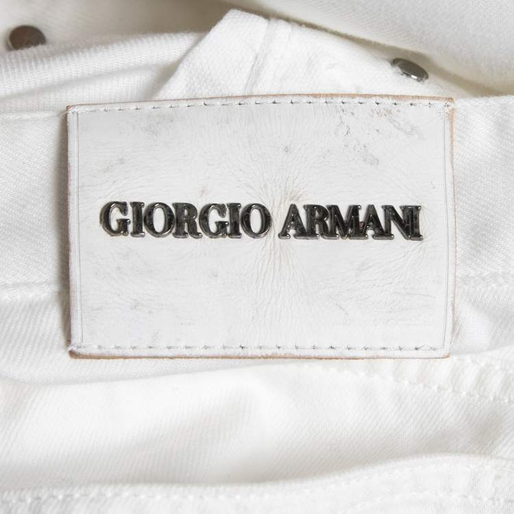 Pre Owned Giorgio Armani White Denim Regular Fit Jeans L/ Waist 36"