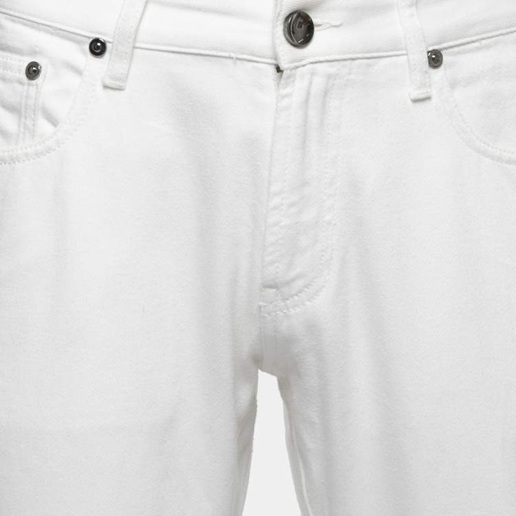 Pre Owned Giorgio Armani White Denim Regular Fit Jeans L/ Waist 36"