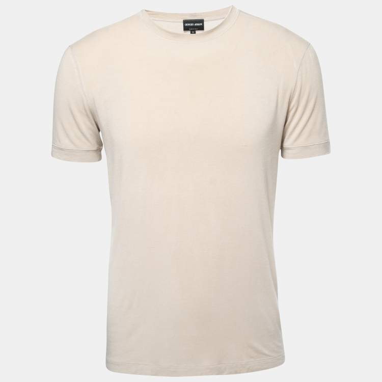 Pre Owned Giorgio Armani Beige Jersey Crew Neck T-Shirt XL