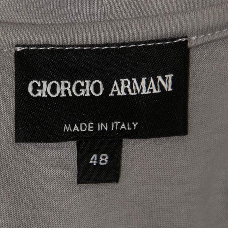 Pre Owned Giorgio Armani Grey Cotton Knit Logo Embroidered T-Shirt M