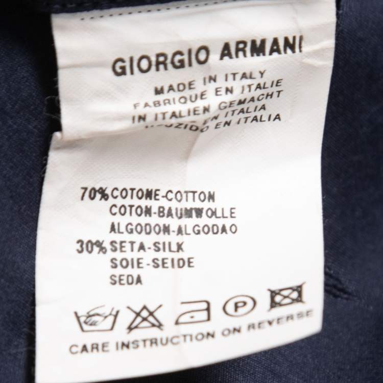 Pre Owned Giorgio Armani Navy Blue Patterned Cotton Blend Button Front Full Sleeve Shirt XL