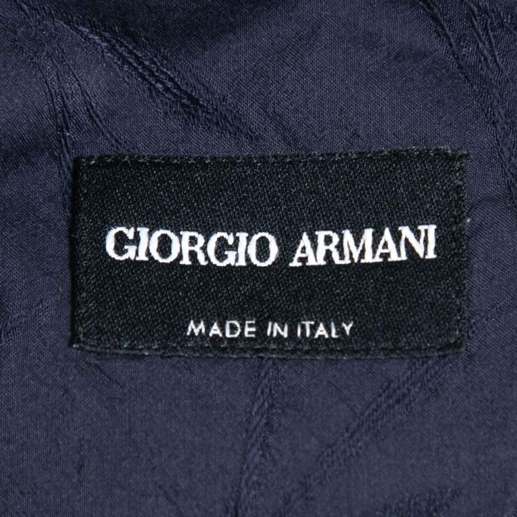 Pre Owned Giorgio Armani Navy Blue Patterned Cotton Blend Button Front Full Sleeve Shirt XL