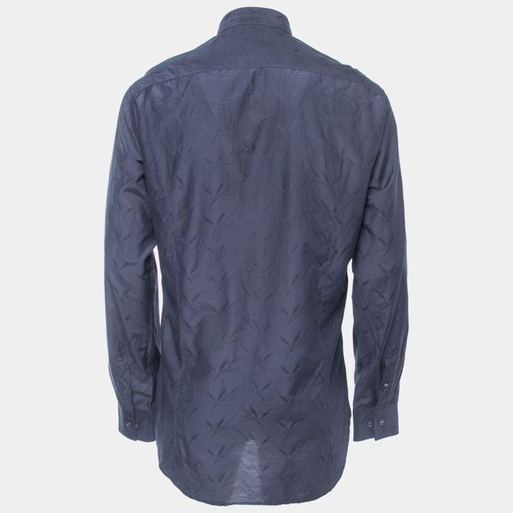 Pre Owned Giorgio Armani Navy Blue Patterned Cotton Blend Button Front Full Sleeve Shirt XL