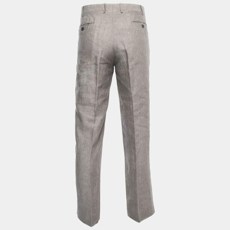 Pre Owned Giorgio Armani Grey Linen Trousers XXL