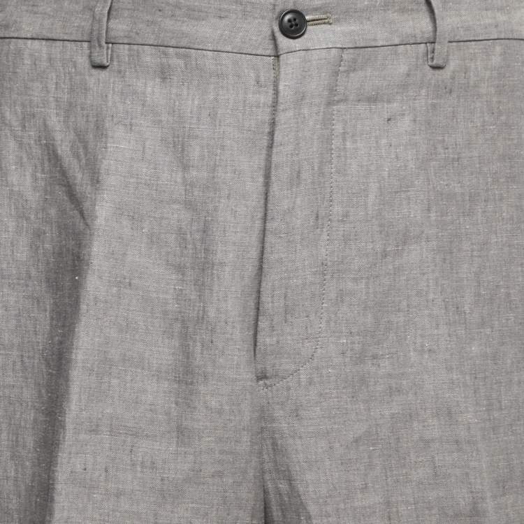 Pre Owned Giorgio Armani Grey Linen Trousers XXL