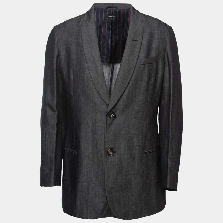 Pre Owned Giorgio Armani Navy Blue Wool Blend Single Breasted Blazer XXL