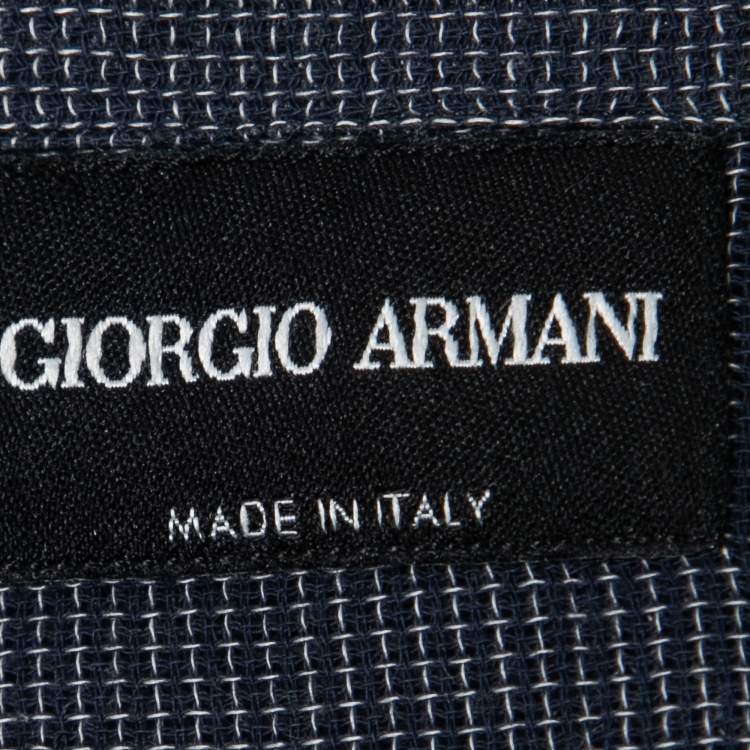 Pre Owned Giorgio Armani Navy Blue Cotton Half Sleeve Shirt L