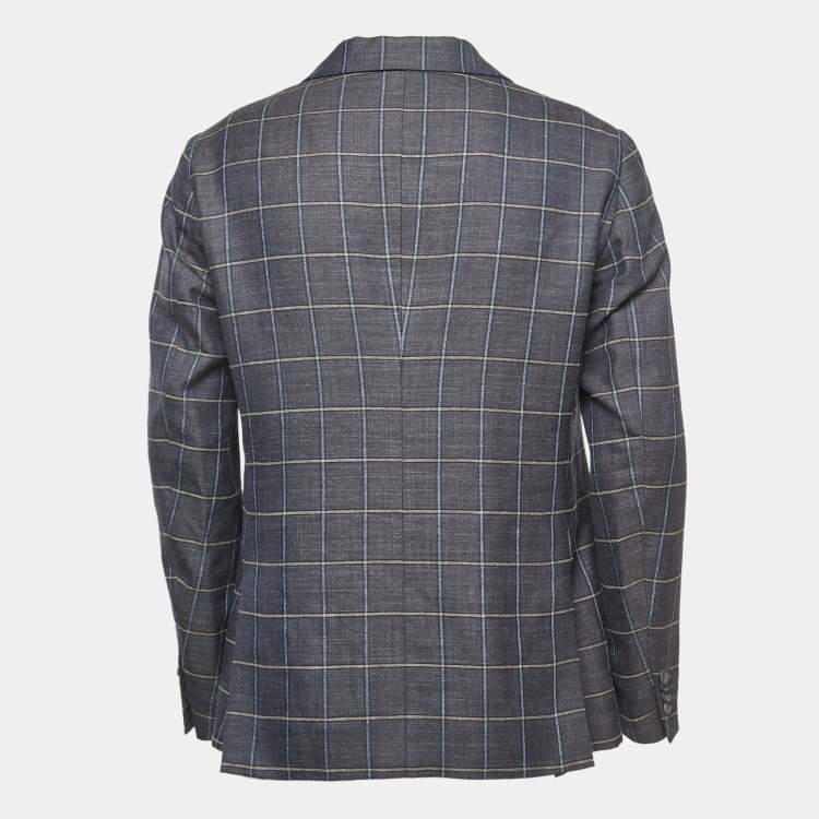 Pre Owned Giorgio Armani Blue checkered Wool Blend Single Breasted Blazer XL