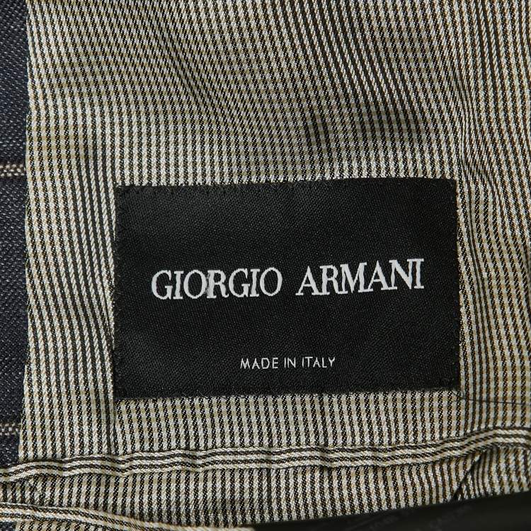 Pre Owned Giorgio Armani Blue checkered Wool Blend Single Breasted Blazer XL