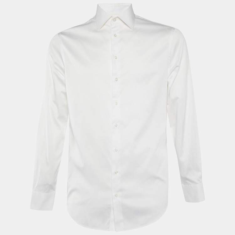Pre Owned Giorgio Armani White Cotton Button Front Shirt M