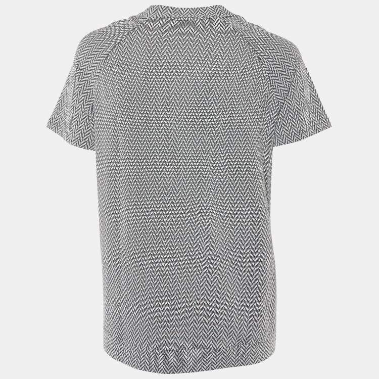 Pre Owned Giorgio Armani Grey Patterned Knit V-Neck T-Shirt XXL