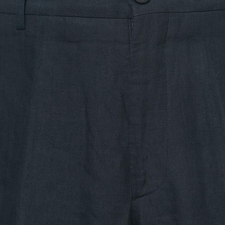 Pre Owned Giorgio Armani Navy Blue Linen Tailored Trousers XXL