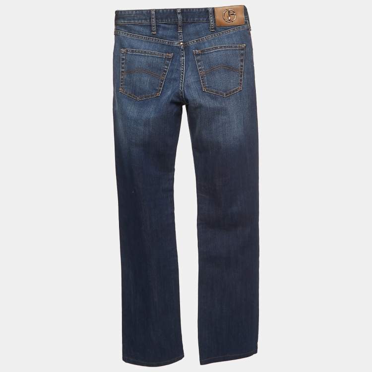 Pre Owned Giorgio Armani Blue Washed Denim Buttoned Straight Fit Jeans XS Waist 28"