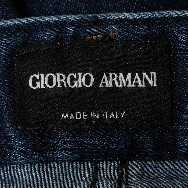 Pre Owned Giorgio Armani Blue Washed Denim Buttoned Straight Fit Jeans XS Waist 28"