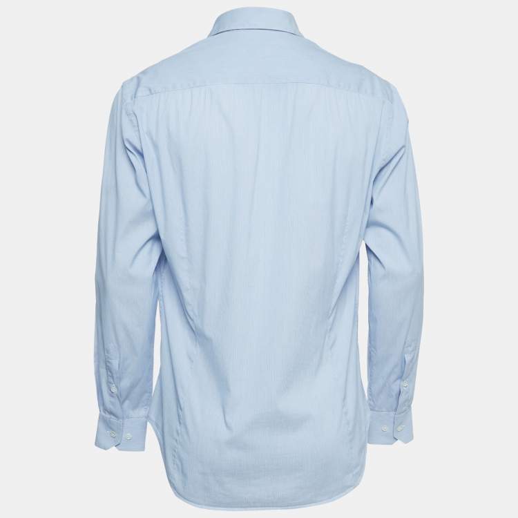 Pre Owned Giorgio Armani Blue Striped Cotton Button Front Shirt M