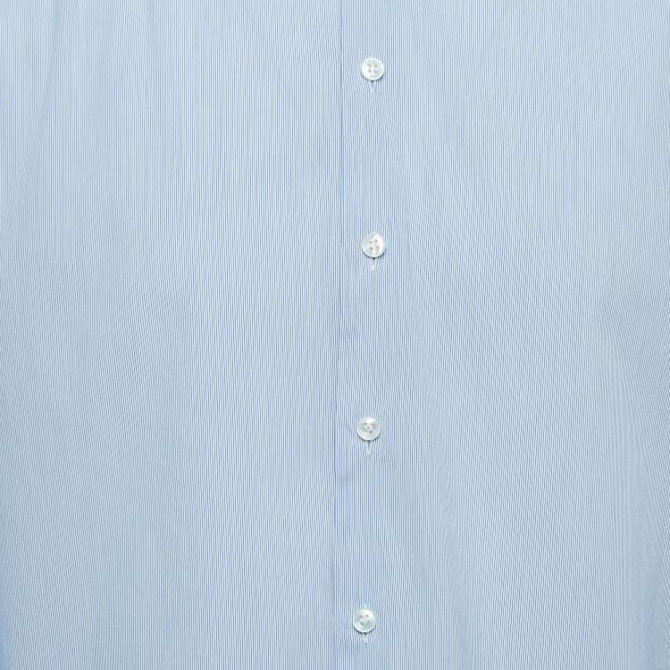 Pre Owned Giorgio Armani Blue Striped Cotton Button Front Shirt M