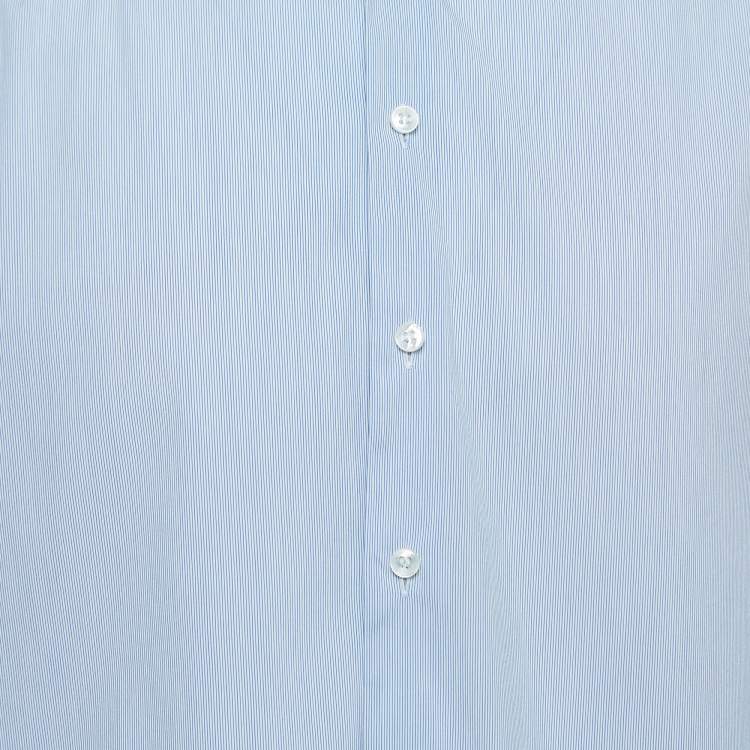 Pre Owned Giorgio Armani Blue Striped Cotton Button Front Shirt M