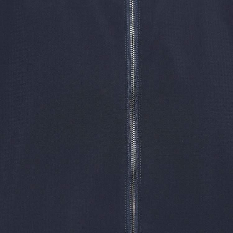 Pre Owned Giorgio Armani Navy Blue Wool Zip Front Jacket XXXL