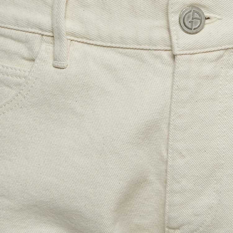 Pre Owned Giorgio Armani Cream Denim Tapered Fit Jeans M