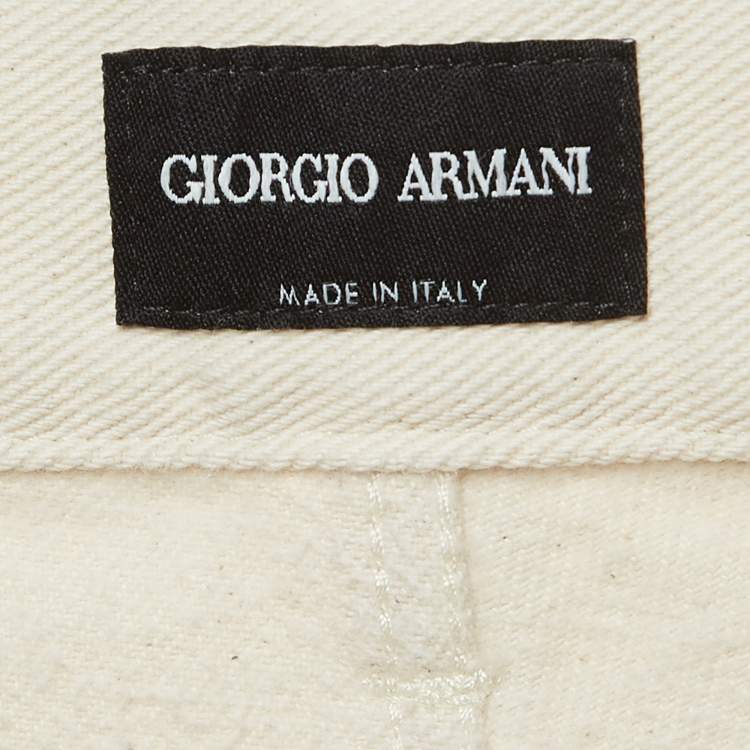 Pre Owned Giorgio Armani Cream Denim Tapered Fit Jeans M