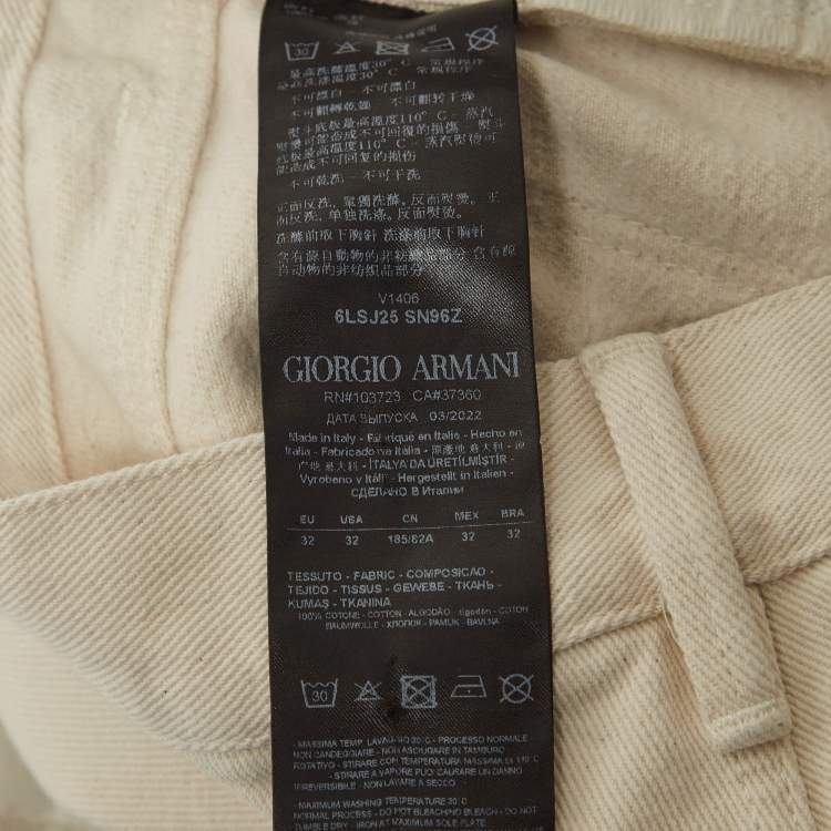Pre Owned Giorgio Armani Cream Denim Tapered Fit Jeans M