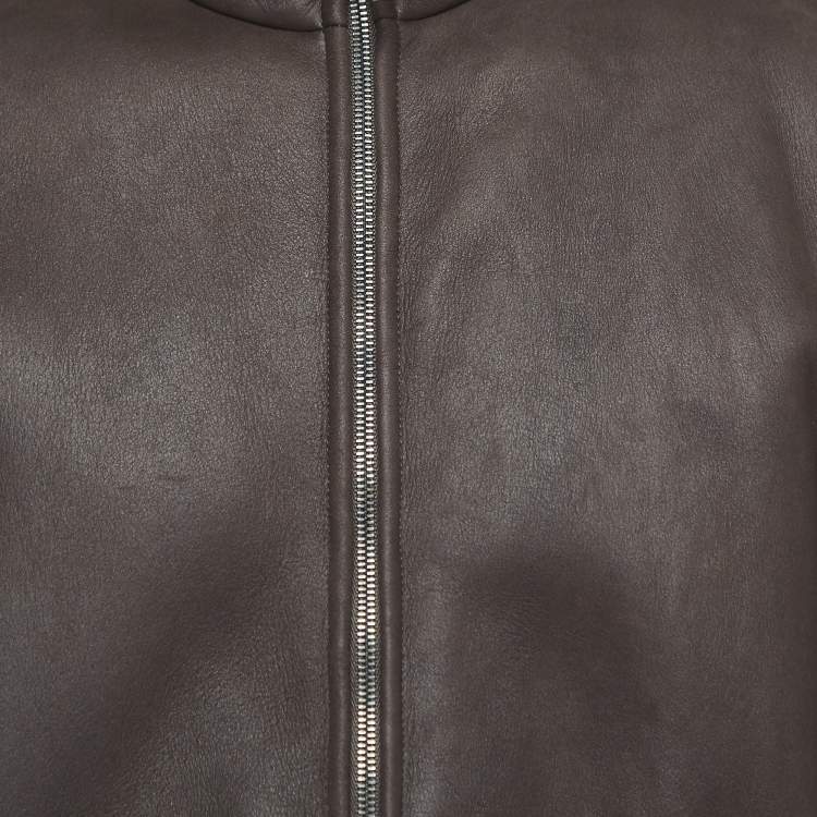 Pre Owned Giorgio Armani Brown Leather and Fur Zipper Jacket XXL
