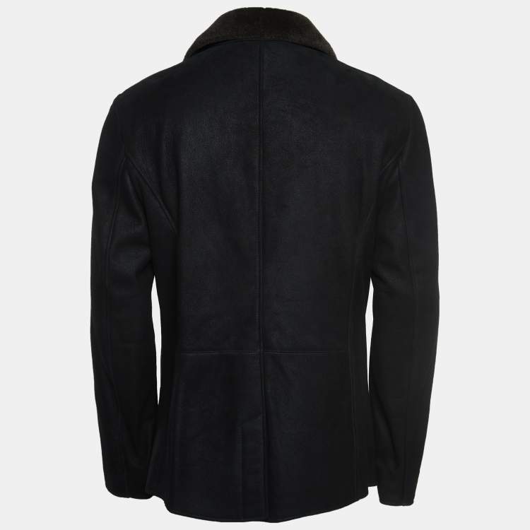 Pre Owned Giorgio Armani Black Leather Double Breasted Flight Jacket XL