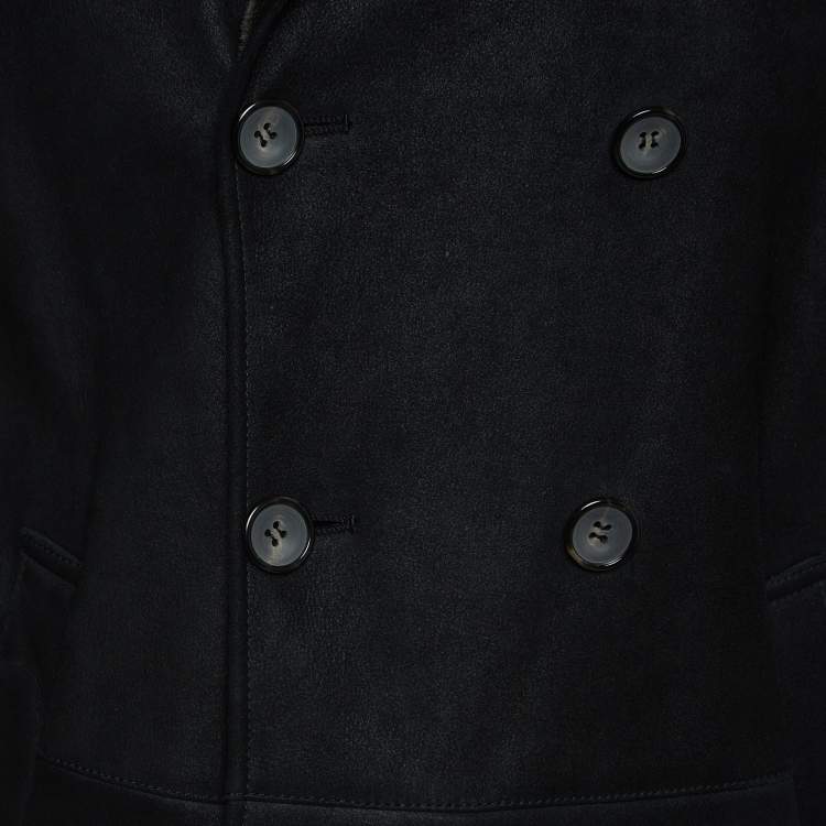 Pre Owned Giorgio Armani Black Leather Double Breasted Flight Jacket XL