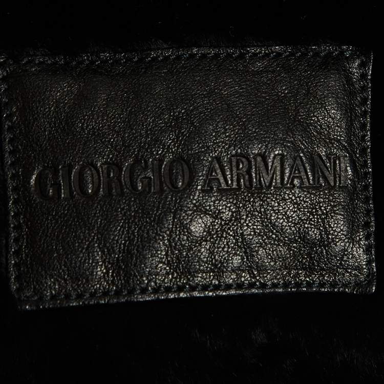 Pre Owned Giorgio Armani Black Leather and Fur Zipper Jacket XL