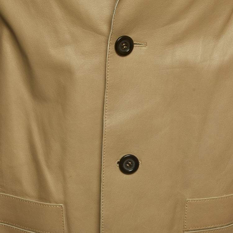 Pre Owned Giorgio Armani Light Brown Leather Buttoned Jacket XXL