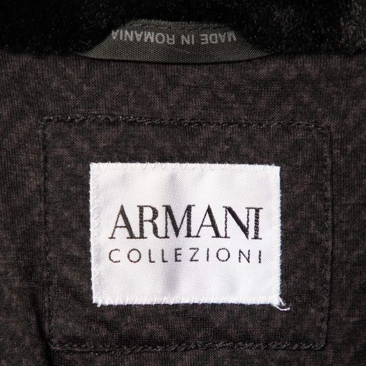 Pre Owned  Armani Collezioni Black Zig Zag Print Down Jacket L